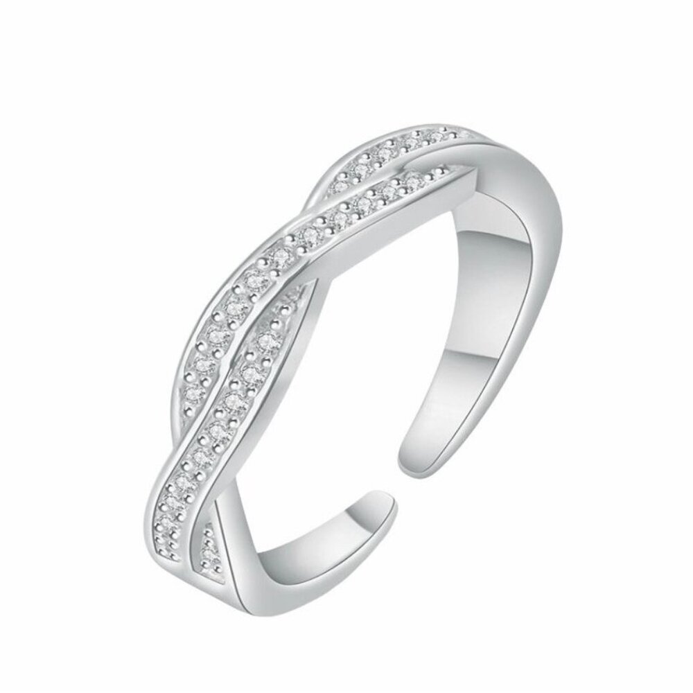 Bedazzled‎ Braid Adjustable Bangle Ring Sliver Tone With Clear Stones for Women